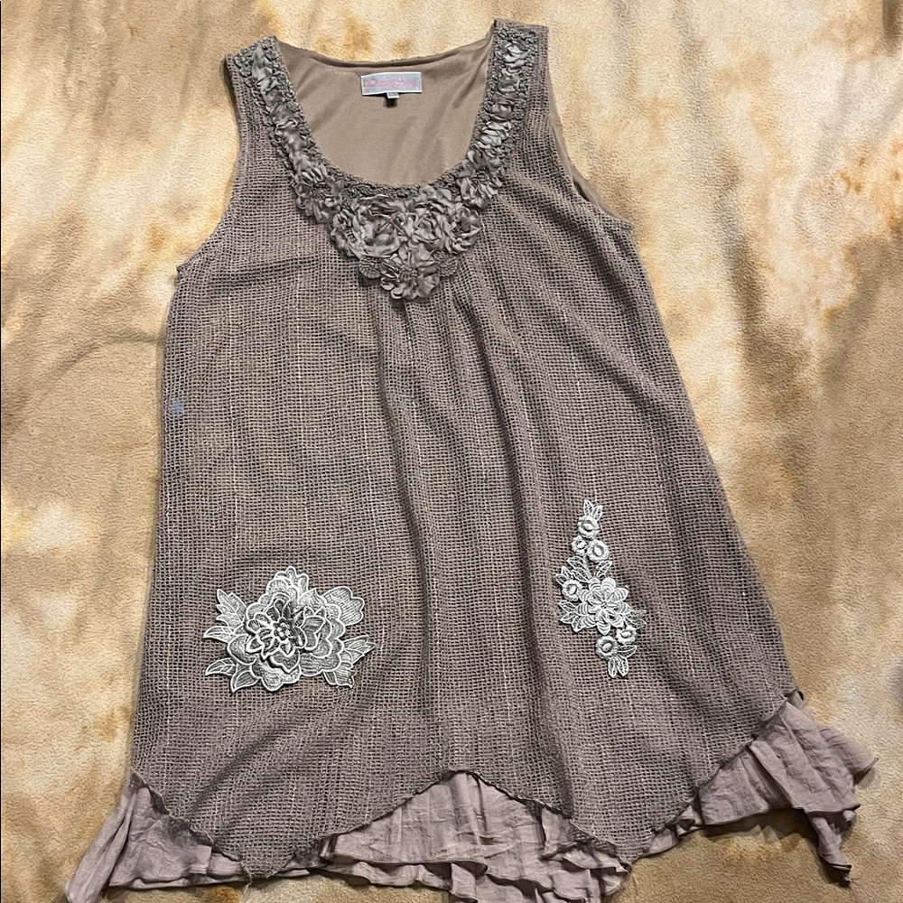 Pretty Angel Floral Embellished sleeveless dress in Taupe